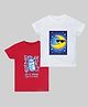 Etched Design 100% Cotton Knit Half Sleeves Moon & Typography Printed Tees - White & Red