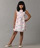 Under Fourteen Only Sleeveless  Schiffli Embroidered & Floral Printed Knee Length Dress  - Peach