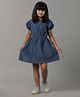 Under Fourteen Only Half Puffed Sleeves  Knee Length Solid Dress - Blue