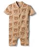 Kidi Wav Half Sleeves Teddy Bear Printed Romper - Biscuit