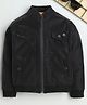 Ministitch Leather Woven Full Sleeves Solid Jacket - Black