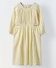 Spunkies Cotton Woven Full Sleeves Embroidered Trim Detailed Dress - Yellow