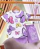 NUTTY BUTTY Sinker Knit Half Sleeves Butterfly Printed Top & Shorts Set - Violet