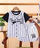 NUTTY BUTTY Sinker Knit Half Sleeves Typography Printed Striped Tee & Shorts Set - Black