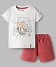 Pink Rabbit Sinker Knit Half Sleeves T-Shirt & Shorts Set with Bear Print - Rust Orange