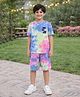 Unicorns Cotton Knit Half Sleeves Coconut Trees Printed Tie Dye Tee & Shorts Set - Multi Colour