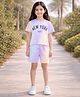 Unicorns Cotton Knit Half Sleeves New York Text Printed Ombre Tee & Shorts Set - Purple & Pink