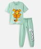 Nap Chief Cotton Blend Knit Garfield Featuring Half Sleeves Character Printed Tee & Pajama Set - Aqua Green