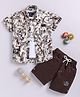 LTZ CLUB Cotton Blend Woven Half Sleeves Alphabets Printed Shirt & Shorts With Tee Set - Brown