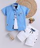 LTZ CLUB Cotton Blend Woven Half Sleeves Abstract Printed Shirt & Shorts With Tee Set - Sky Blue