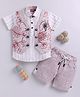 LTZ CLUB Cotton Blend Woven Half Sleeves Striped Shirt & Shorts With Floral Embroidered Waistcoat Set - Peach