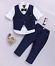 LTZ CLUB Cotton Blend Woven Full Sleeves Solid 3 Piece Party Suit Set With Bow - Navy Blue
