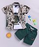 LTZ CLUB Cotton Blend Woven Half Sleeves Abstract Printed Shirt & Shorts With Tee Set - Green