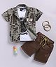 LTZ CLUB Cotton Blend Woven Half Sleeves Abstract Printed Shirt & Shorts With Tee Set - Brown