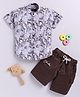 LTZ CLUB Cotton Blend Woven Half Sleeves Floral Printed Shirt & Shorts Set - Coffee