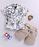 LTZ CLUB Cotton Blend Woven Half Sleeves Abstract Printed Shirt & Shorts With Tee Set - Cream