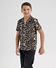 CHILINS Woven Half Sleeves Leopard Pattern Printed Shirt - Black