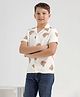 CHILINS Cotton Woven Half Sleeves Bear Printed Shirt - White