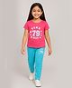 CHILINS 100% Cotton Knit Half Sleeves Typography Printed Tee & Pants Set - Pink