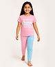 CHILINS 100% Cotton Knit Half Sleeves Typography Printed Tee & Pants Set - Pink
