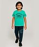 CHILINS 100% Cotton Knit Half Sleeves Typography Printed Tee & Pants Set - Green
