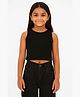 CHILINS 100% Cotton Cotton Knit Sleeveless Solid Crop Top - Black