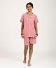 CHILINS Cotton Knit Half Sleeves Gingham Checked Coordinating Shirt & Shorts Night Suit - Pink