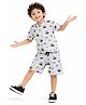 CHILINS Cotton Knit Half Sleeves Typography & Vehicles Printed Coordinating Tee & Shorts Night Suit - Grey