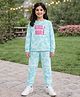 Unicorns Cotton Knit Full Sleeves Tie Dye Girls Rule Text Printed Night Suit - Blue