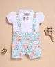 Wonderchild Half Puffed Sleeves Floral Printed & Bow Applique Detailed Tex Attached Romper - White