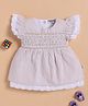 Wonderchild Half Frill Sleeves Embroidered Lace Trim Embellished Striped Knee Length Dress - Beige