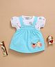 Wonderchild Birds Applique Detailed Pinafore Dress With Half Puffed Sleeves Tee - White & Light Firozi