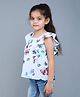 Funshine Cotton Woven Frill Sleeves Butterfly Printed Top - White