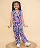 Titrit Cotton Woven Sleeveless Leaves Printed Coordinating Top & Pant Set - Blue