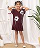 NEUDIS Knit Half Sleeves Floral Applique Detailed Top & Pleated Skirt Set - Wine