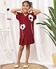 NEUDIS Knit Half Sleeves Floral Applique Detailed Top & Pleated Skirt Set - Maroon
