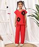 NEUDIS Knit Half Sleeves Floral Applique Detailed Top & Trouser Set - Red