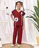 NEUDIS Knit Half Sleeves Floral Applique Detailed Top & Trouser Set - Maroon