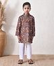 MoMaa Cotton Blend Woven Full Sleeves Paisley Printed Kurta & Pyjama Set - Brown Multi Colour