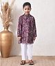 MoMaa Cotton Blend Woven Full Sleeves Ethnic Motif Printed Kurta Pyjama Set - Purple Multi Colour