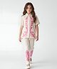 Bella Moda Cotton Woven Half Sleeves Floral Embroidered Coordinating Shirt Style Top & Pant Set - White