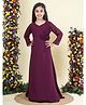 Little Bansi Georgette Woven Full Sleeves Floral Applique Detailed Dress - Purple