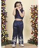 Little Bansi Brocade Woven Sleeveless Sequins Embellished & Mirror Work Detailed Top & Floral Embroidered Pant - Blue