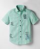Junior Killer Cotton Woven Half Sleeves Text Printed & Embroidered Shirt - Mint