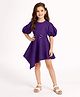 Piccolo Satin Woven Half Puffed Sleeves Solid Asymmetrical Dress - Purple