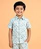 Kiddopanti Cotton Woven Half Sleeves Floral Printed Shirt - White & Blue