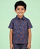 Kiddopanti Cotton Woven Half Sleeves Abstract Printed Shirt - Navy