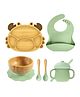 Myneemoe Bamboo Baby Feeding Set with Crab Suction Plate, Bowl, Spoon, Fork, Silicone Bib & Training Cup - 6 Piece Set (6 Months+)