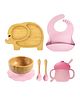 Myneemoe Bamboo Baby Feeding Set with Ellie Suction Plate, Bowl, Spoon, Fork, Silicone Bib & Training Cup - 6 Piece Set (6 Months+)