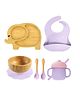 Myneemoe Bamboo Baby Feeding Set with Ellie Suction Plate, Bowl, Spoon, Fork, Silicone Bib & Training Cup - 6 Piece Set (6 Months+)